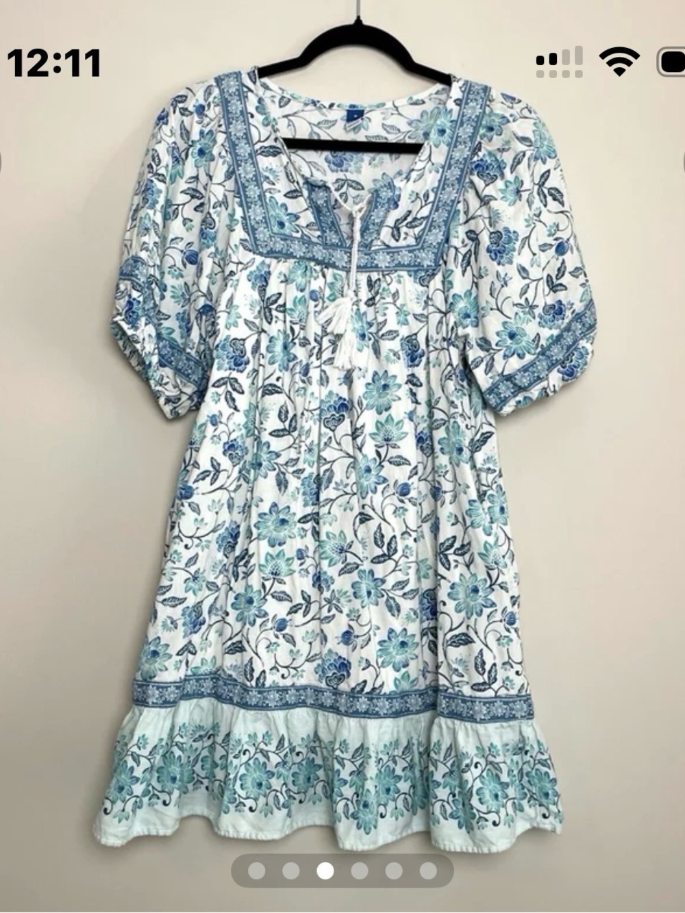 crown & ivy White Blue Floral Peasant Dress size M